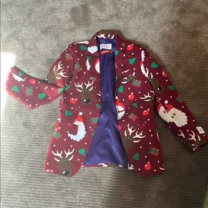 OppoSuits Vibrant Red and Purple Blazer with Whimsical Print